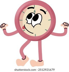 clock mascot with energetic expressions and happy gesture