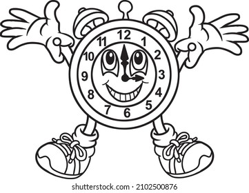 clock mascot  line vector illustration isolated on white background