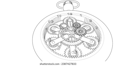 clock mechanical 3d rendering sketch