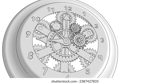 clock mechanical 3d rendering sketch