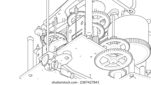 clock mechanical 3d rendering sketch