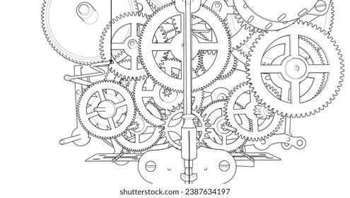 clock mechanical 3d rendering sketch