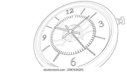esbozo de representación mecánica en 3d de reloj