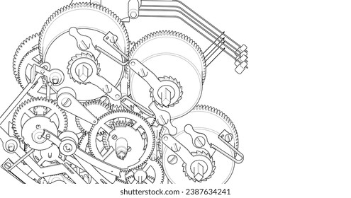clock mechanical 3d rendering sketch