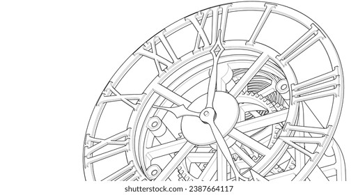  esbozo de representación mecánica en 3d de reloj