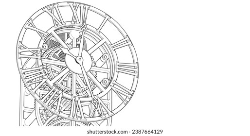  clock mechanical 3d rendering sketch