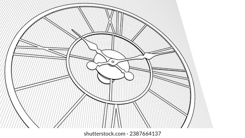 clock mechanical 3d rendering sketch