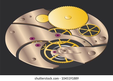 Clock mechanism. Gears icometric.  3d vector illustration