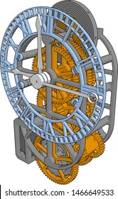 Clock mechanism, illustration, vector on white background.