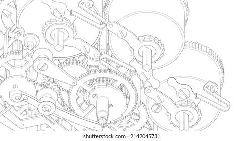 clock mechanism scheme 3d rendering