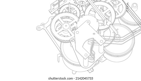 clock mechanism scheme 3d rendering