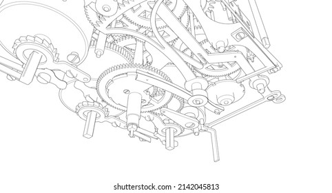 clock mechanism scheme 3d rendering