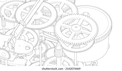 clock mechanism scheme 3d rendering