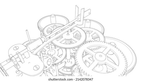 clock mechanism scheme 3d rendering