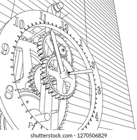 clock, mechanism, sketch, 3d illustration