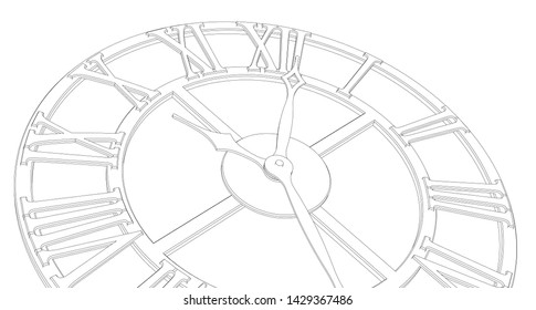 clock, mechanism, sketch, 3d illustration