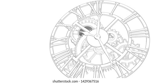 clock, mechanism, sketch, 3d illustration