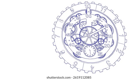 clock mechanism sketch 3d illustration