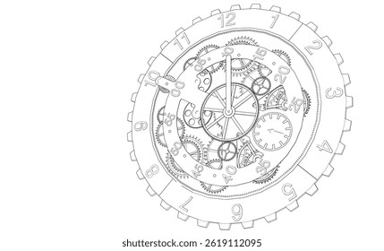 clock mechanism sketch 3d illustration