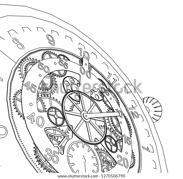Clock Mechanism Sketch 3d Illustration Stock Vector (Royalty Free