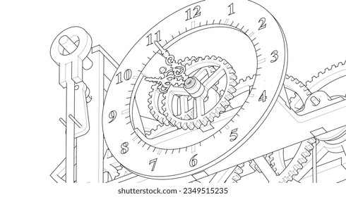 clock mechanism symbol 3d rendering