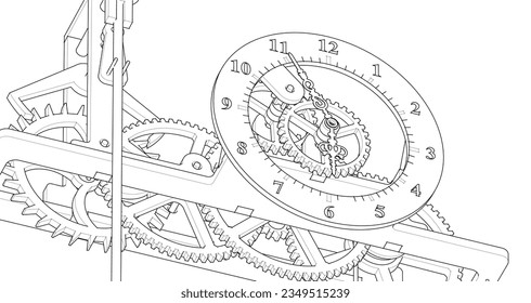 clock mechanism symbol 3d rendering