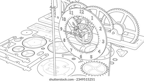 símbolo del mecanismo de reloj 3d representación