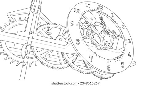 clock mechanism symbol 3d rendering