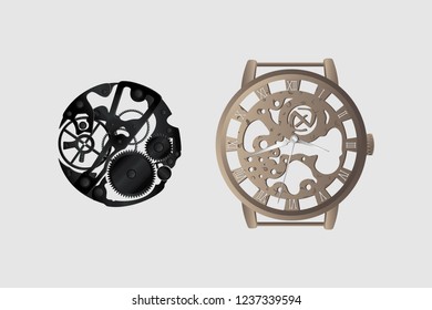Clock mechanism and watch case.Time Management symbol. Vector Illustration.