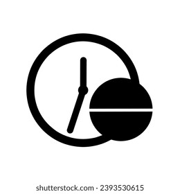Clock and medicine pill icon. Concept of taking medicine on time on white background. Symbol, logo illustration. Vector graphics