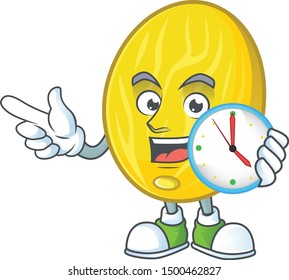 With clock melon cartoon character on white background
