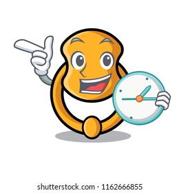 With clock metal door knocker on character cartoon
