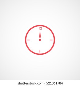 Clock Midnight Christmas New Year Red Flat Icon On White Background