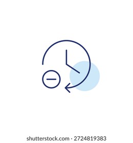 Reloj y menos. Temporizador cancelado, tiempo de evento reducido. Icono de Vector de trazo perfecto y editable