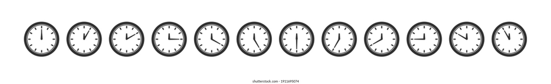 Juego de iconos de minutos de reloj, concepto de medición de tiempo de recogida de relojes planos reloj interfaz de temporizador gráfico.