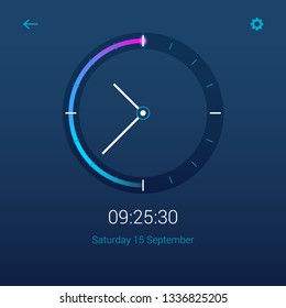 Clock Mobile App Concept UI Design Day And Night. Clock User Interface Time Vector Widget Design Modern Technology.