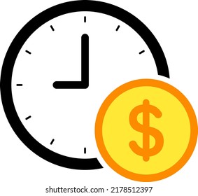 Clock and money isolated vector icon.