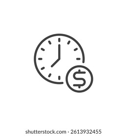 Clock Money line icon. linear style sign for mobile concept and web design. A clock with a dollar sign outline vector icon. Time based payments symbol, logo illustration. Vector graphics