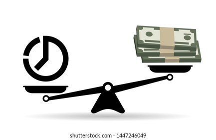 clock and money on scales, vector illustration 