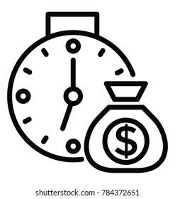 A clock and a money sack showing concept of time is money