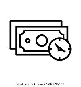 Clock, money, time icon vector image. Can also be used for Finance and Money. Suitable for use on web apps, mobile apps and print media.