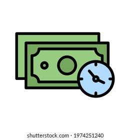 Clock, money, time icon vector image. Can also be used for Finance and Money. Suitable for use on web apps, mobile apps and print media.
