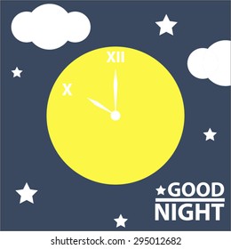 clock in moon  / Good night / flat design,vector