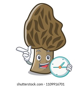 With clock morel mushroom character cartoon