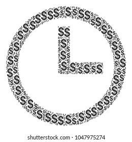 Clock mosaic of dollar symbols. Vector dollar currency pictograms are united into clock collage.