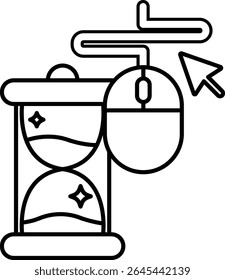 A clock with a mouse on it. The mouse is pointing to the right. The clock is red, yellow, and blue