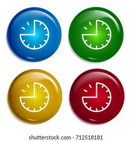 Clock multi color gradient glossy badge icon set. Realistic shiny badge icon or logo mockup