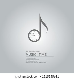 Clock and music symbols. Isolated on grey background.