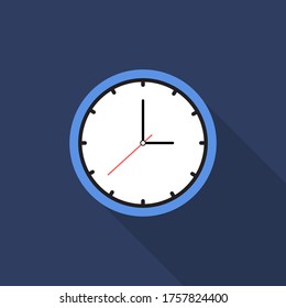 Clock with navy background and shadow. Vector illustration