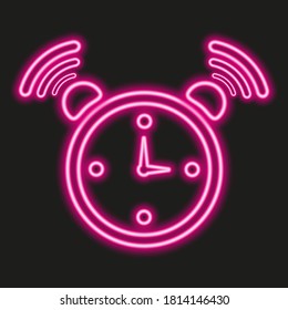 Clock in neon. Clock illustration on black backgraund. Ocklock icon.Vector. 10 eps